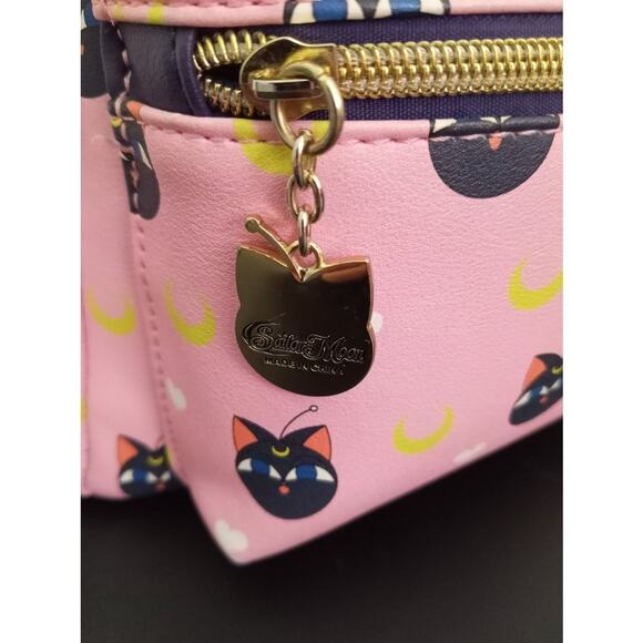 Loungefly Sailor Moon Backpack Luna P Cat Pink Mini Charm Faux Leather Pockets main image 4